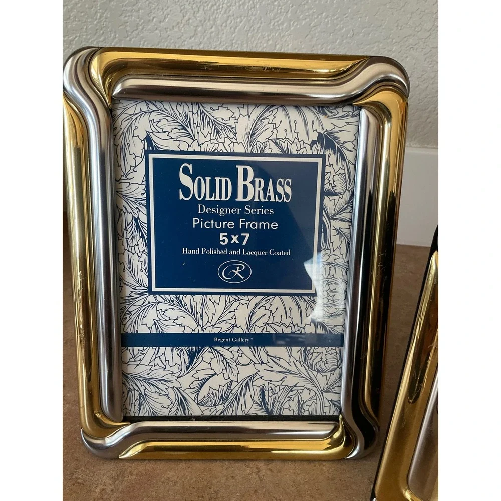 Regent Gallery Solid Brass 5x7 Picture Frames Two Tone Gold Silver Set of 2